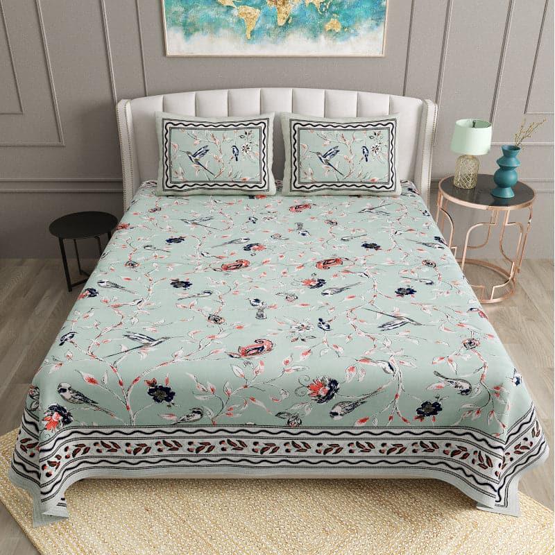 Birdie Orchard Floral Cotton Bedsheet (Green) - 124 TC media 3