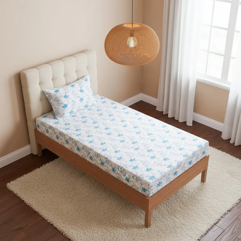 Jumina Floral Printed Cotton Bedsheet (Blue) - 180 TC media 1