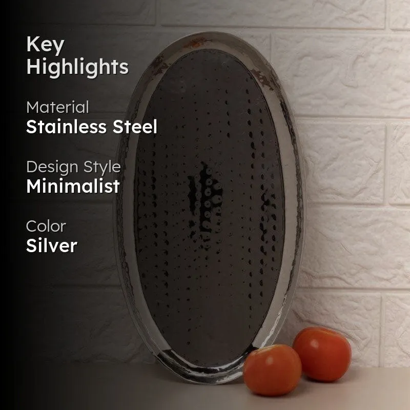 Vintage Charm Hammered Oval Stainless Steel Platter - 9.8 Inches media 2