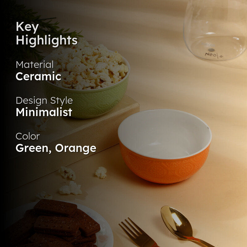 Cuppa Serving Bowl (Green,Orange,600 mL) - Set Of Two media 2