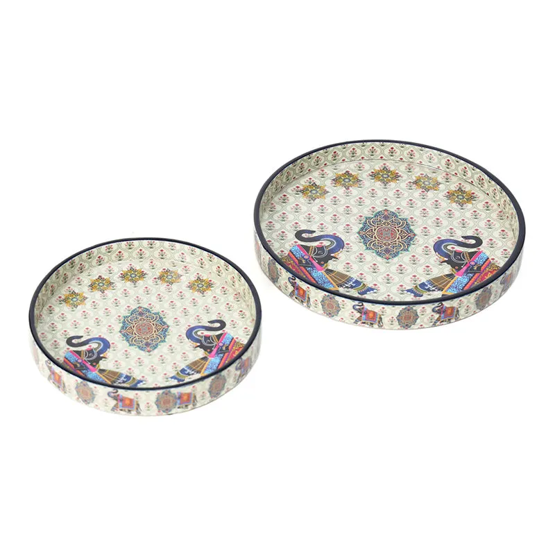 Ethnic Hastina Enamel Coated Serving Tray (Round) - Set Of Two media 6