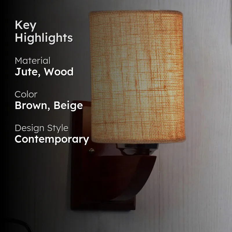 Buff Cylindrical Wooden Wall Lamp media 2