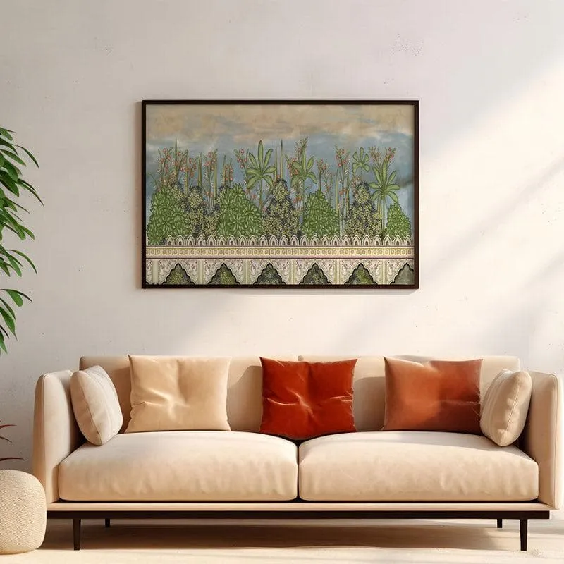 Mughal Heritage Garden Canvas Wall Painting - Black Frame media 4