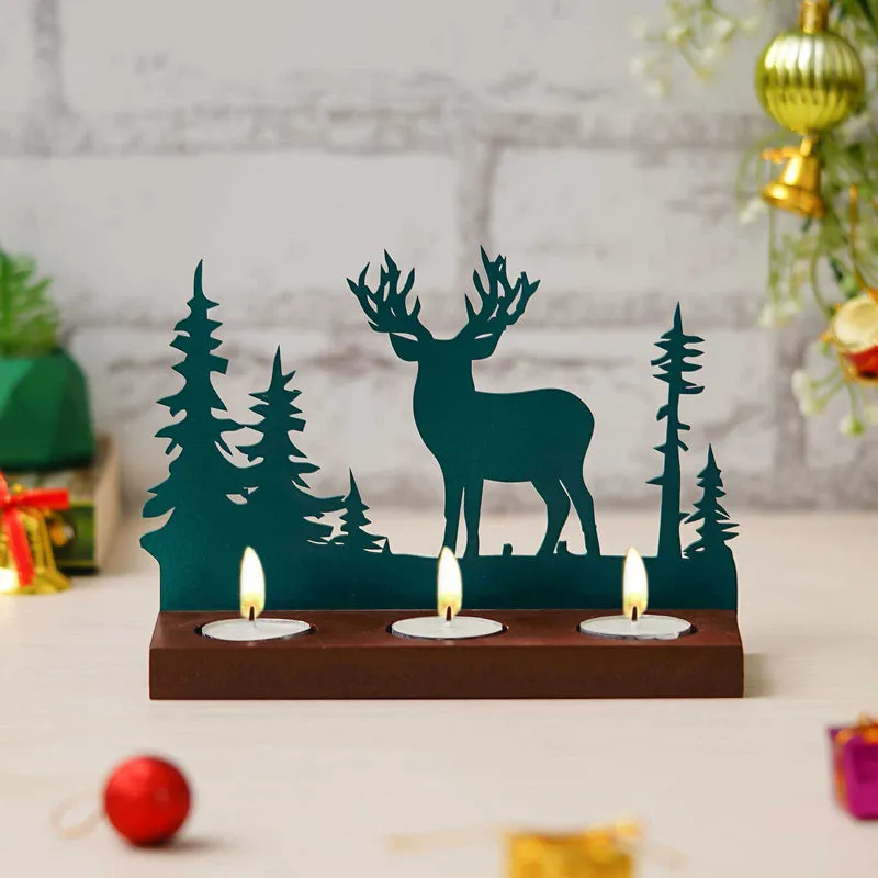 Dasher Wood Christmas Tea Light Holder - Green media 4