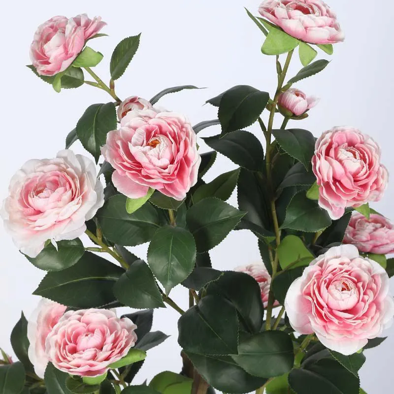 Faux Lush Mini Camellia Plant With Black Plastic Pot - Pink - 3.1 Feet media 5