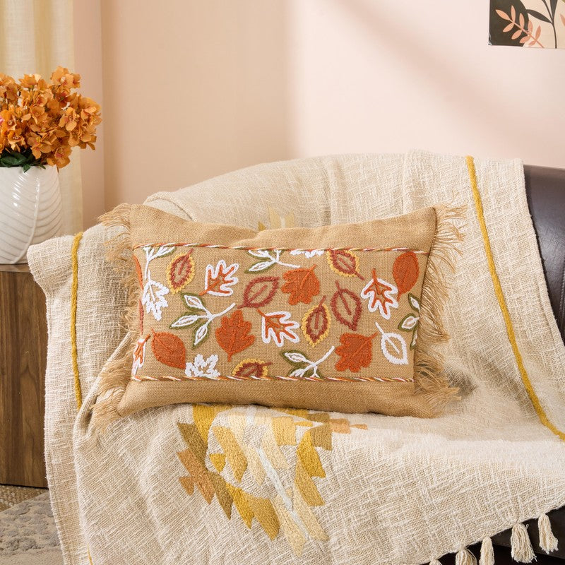 Rustic Petals Embroidered Cotton Slub Cushion
