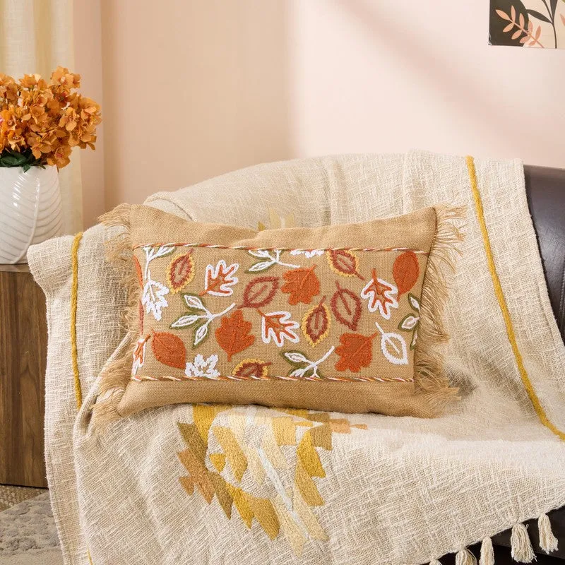 Rustic Petals Embroidered Cotton Slub Cushion media 1