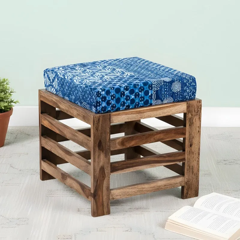 Tirox Sheesham Wooden Bench with Cushions (Blue) - Four Piece Set media 4