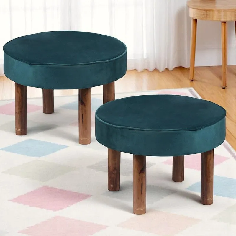 Gravon Acacia Wooden Stools (Blue) - Set Of Two media 1