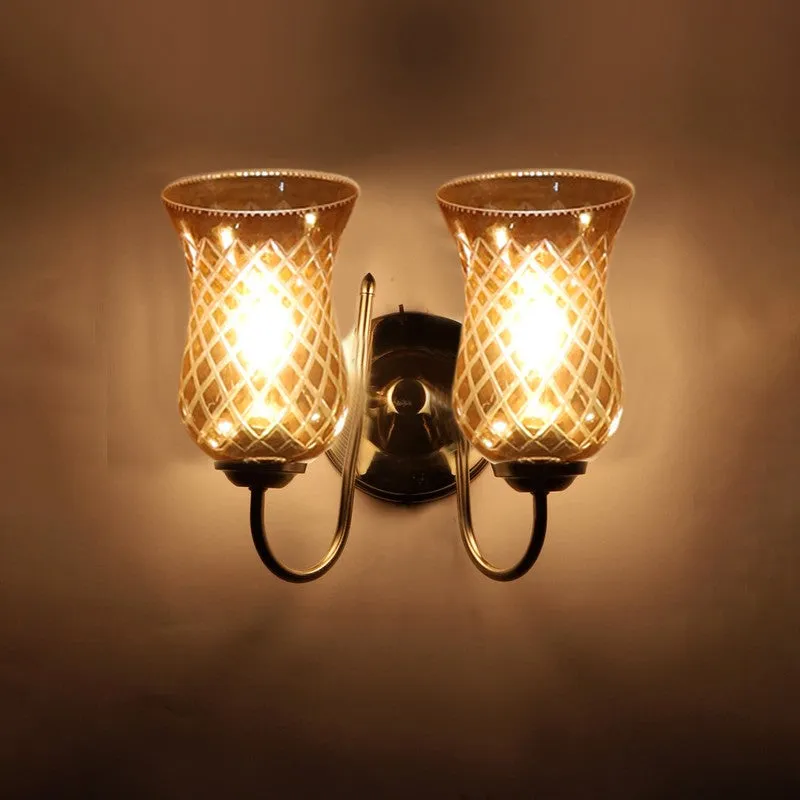 Honey Glow Decorative Steel Base Glass Wall Lamp media 8