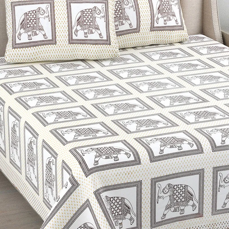 Trunks n Tusks Cotton Bedsheet (Brown) - 144 TC media 3