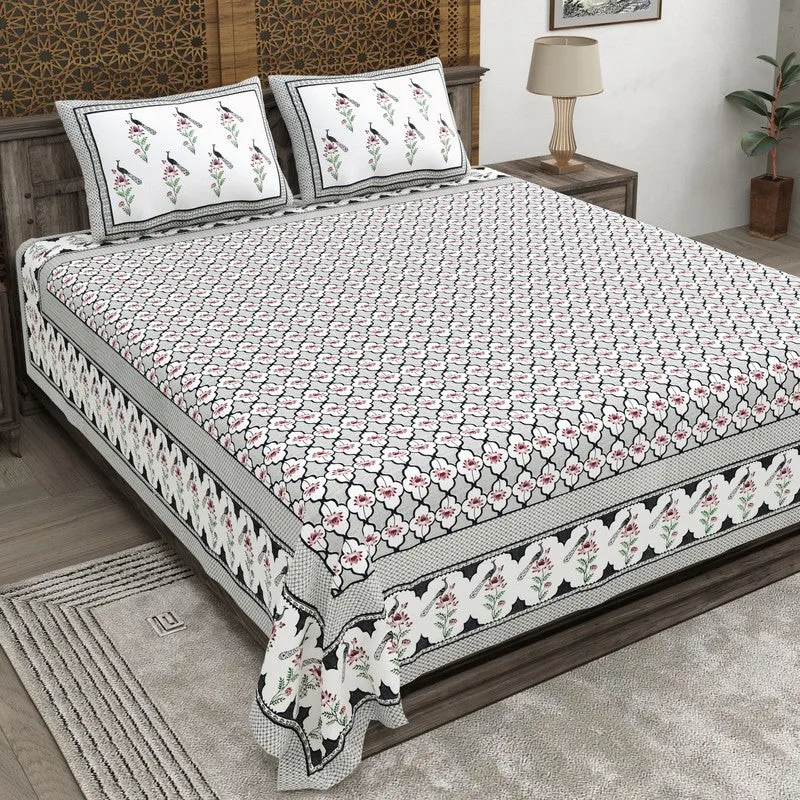 Patternza Cotton Bedsheet (Grey,Pink) - 240 TC media 1