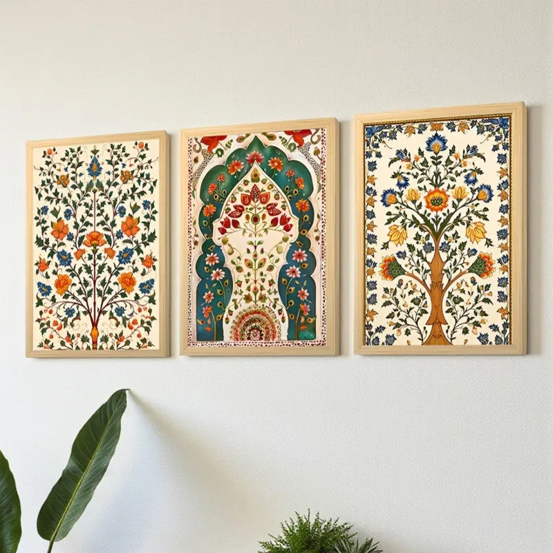 Dilkash Mughal Wall Art With Frame (Yellow) - Set Of Three media 1