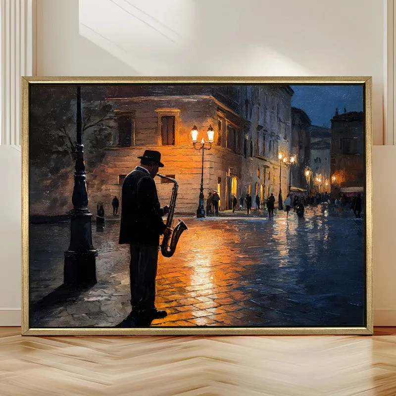 Twilight Street Jazz Canvas Wall Painting With Frame media 5