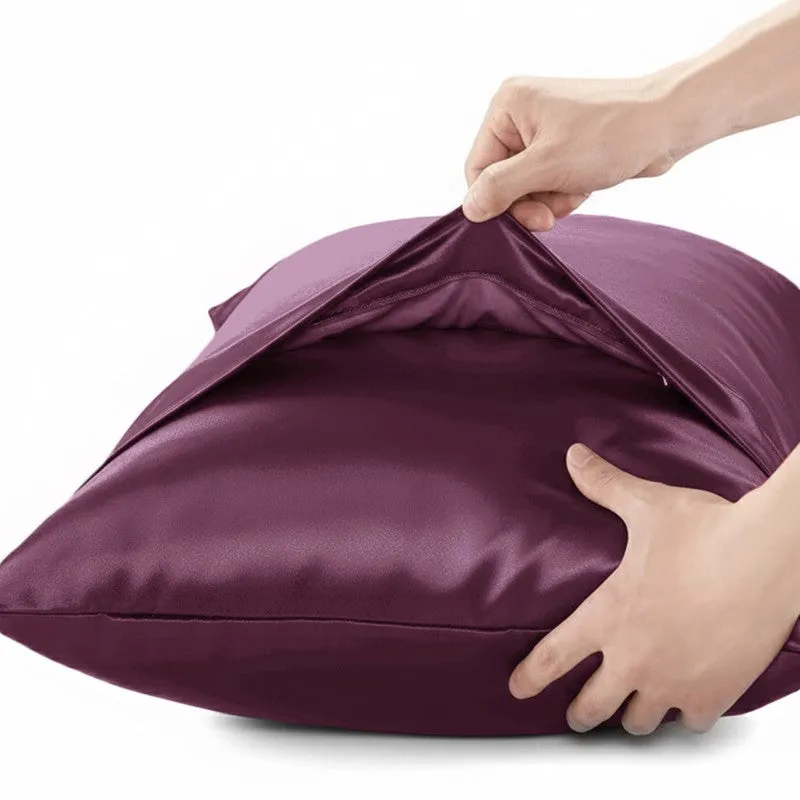 SilkenAura Satin Pillow Cover with a Scrunchy (Maroon) - Set Of Two media 4
