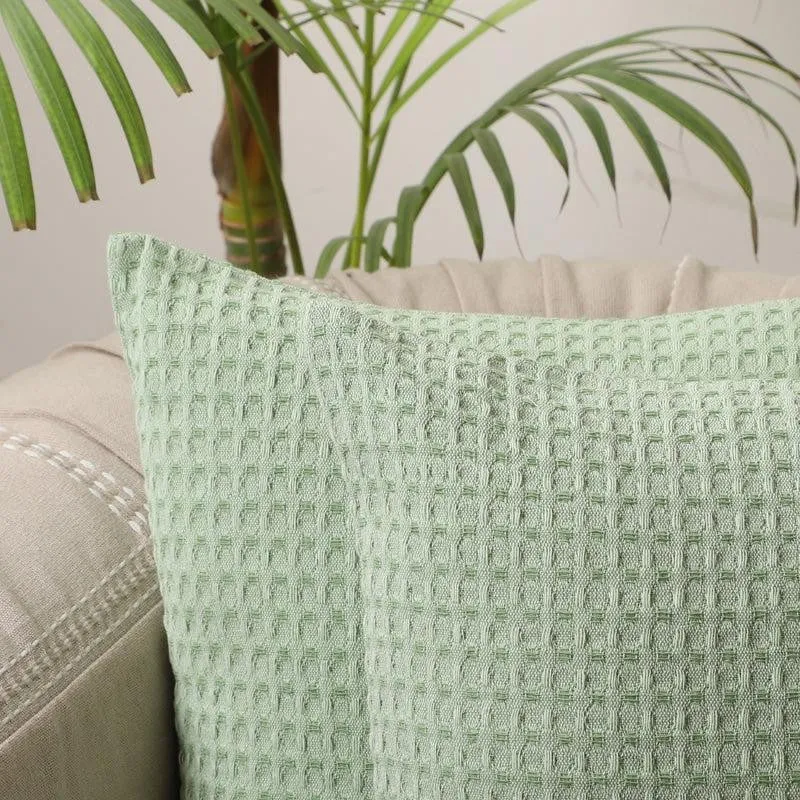 Desert Caravan Solid Cotton Cushion Cover (Sage Green) - Set Of Two media 3