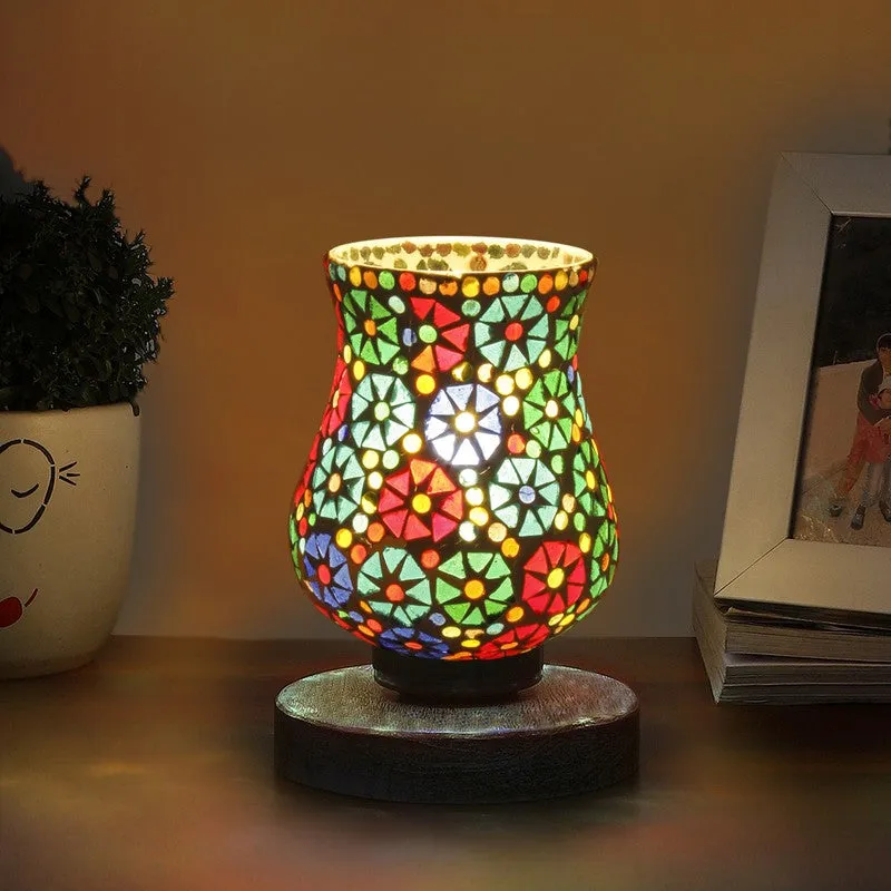 Candlea Mosaic Glass Table Lamp With Wooden Base - Multicolor media 1
