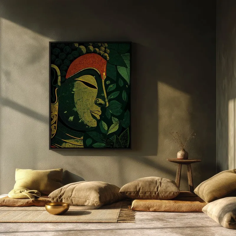 Buddha Of Green Serenity Archival Paper Wall Painting With Black Frame media 3