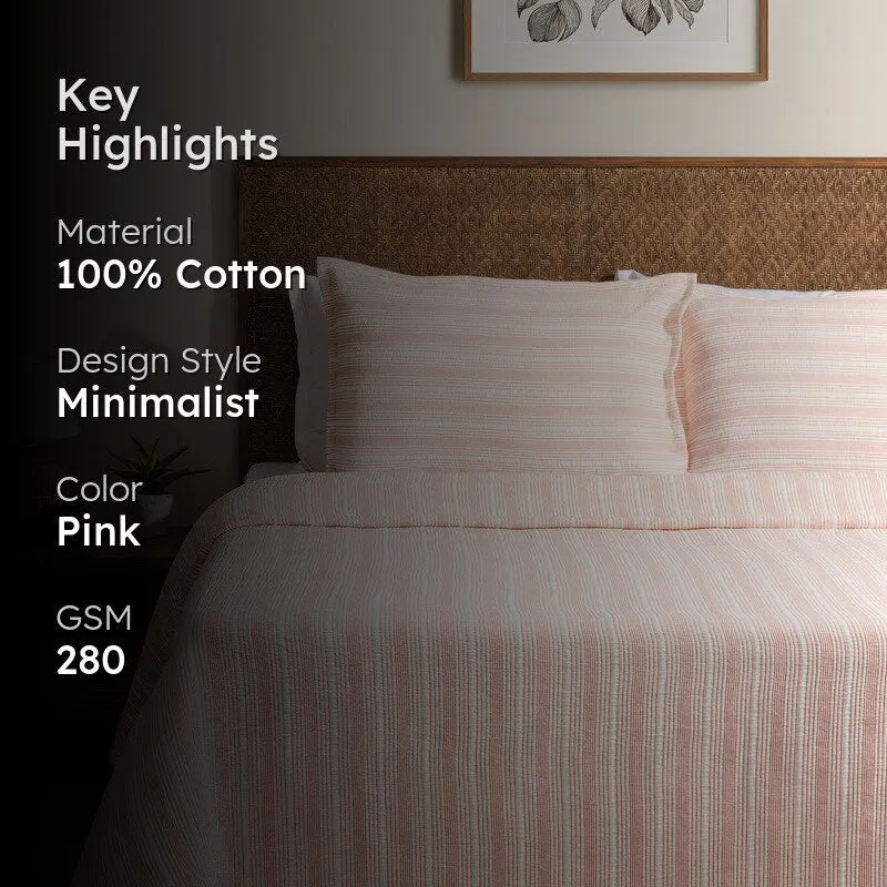 Stripe Grace Cotton Bedcover (Pink) (280 Gsm) - Three Piece Set media 2
