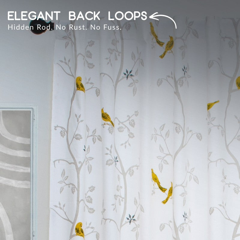 Tranquebar Home Nature Wings Cotton Curtains(Yellow) - Set Of Two media 7