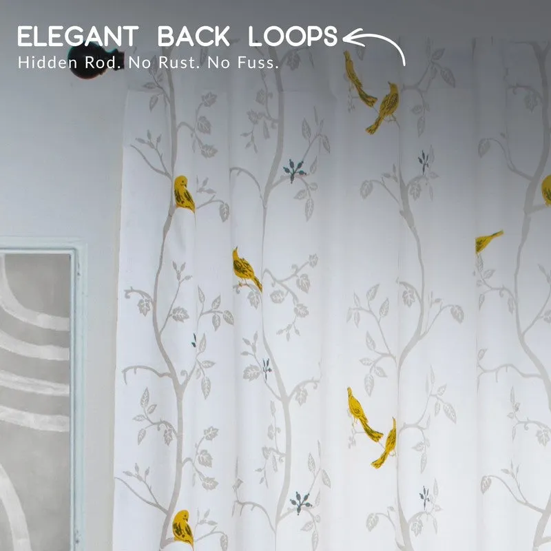Tranquebar Home Nature Wings Cotton Curtains(Yellow) - Set Of Two media 7
