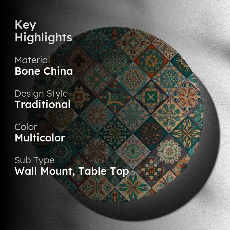 Ethnic Mandala Tiles Wall Plate - Teal media 2