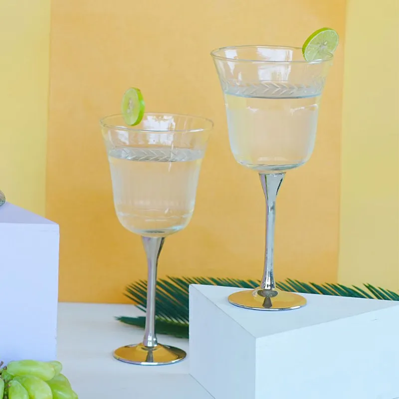 Sitarana Glass & Brass Goblet Wine Glass (Nickel/350 mL) - Set Of Two media 3
