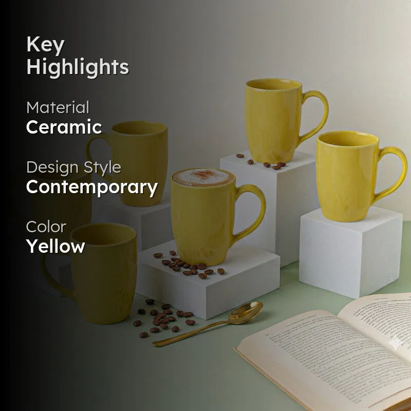 Kopi Ceramic Coffee Mug (Yellow/350 mL Each Each) - Set Of Six media 2