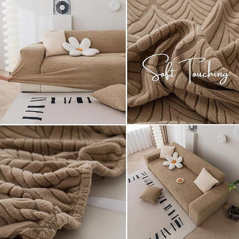 Daina Jacquard Synthetic Fibre Sofa Cover - Brown media 4