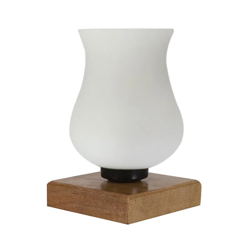 Skylora Glass Table Lamp With Wooden Base - White media 6