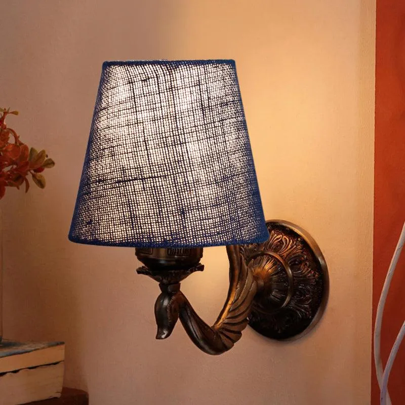 Amro Retro Conical Fabric & Metal Wall Lamp - Blue media 1