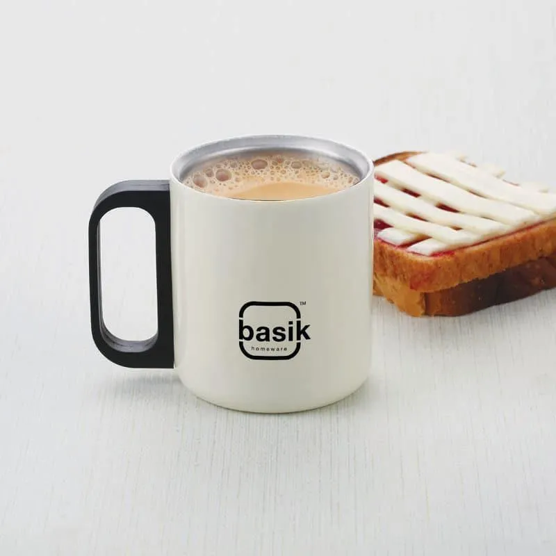 Raya Stainless Steel Coffee Mug (210 mL Each/White) - Set of Two media 1