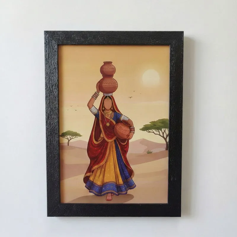 Desert Courtyard Wall Painting With Frame - Set Of Three media 4