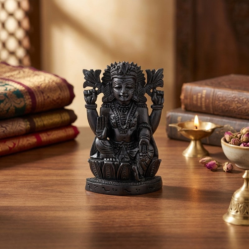Goddess Lakshmi Divine Ebony Wood Idol