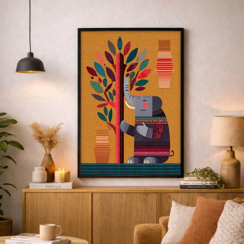 Playful Elephant Canvas Wall Painting With Black Frame media 8