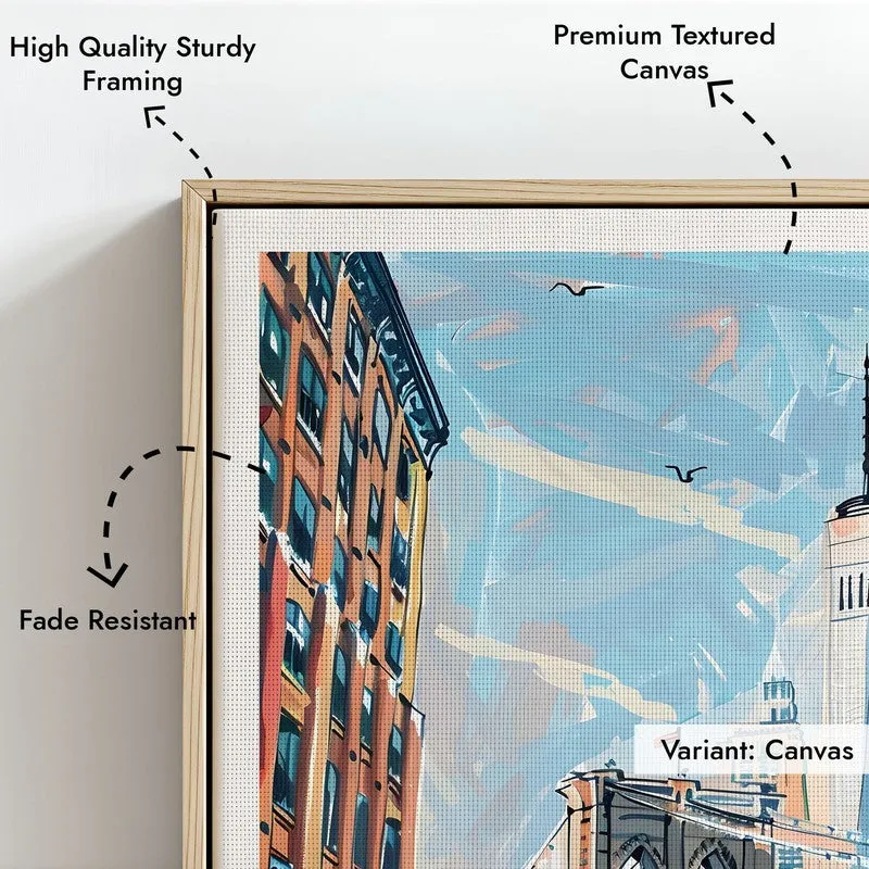 Vintage Brooklyn Bridge Framed Canvas Archival Canvas Wall Painting - Natural Brown Frame media 6