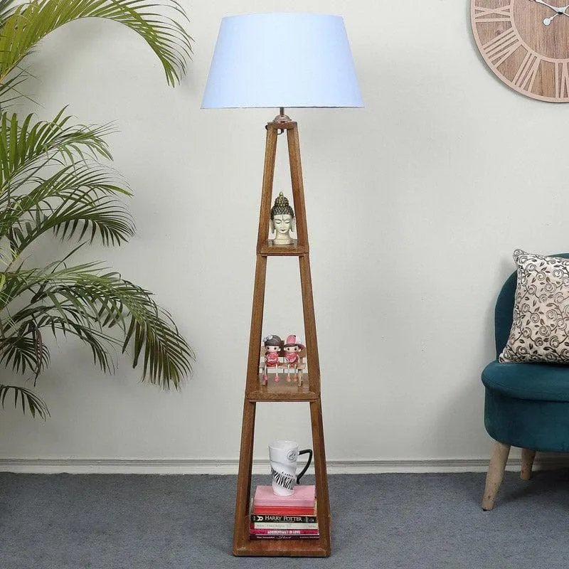 Blace Netima Wooden Floor Lamp With Shelf - Blue media 3