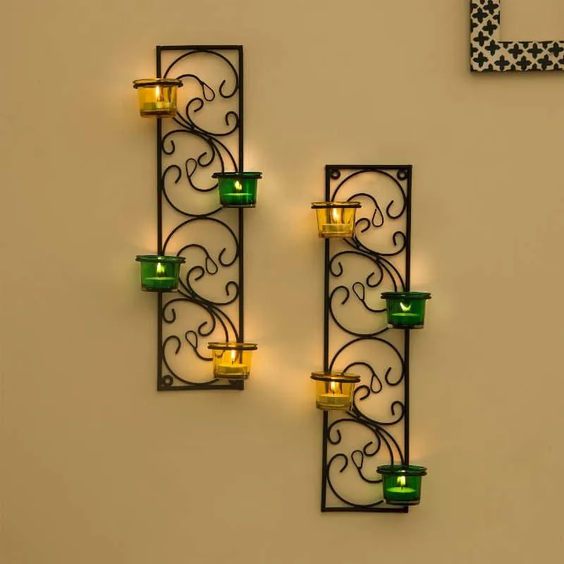 Twisted Luminaire Candle Holder (Green & Yellow) - Set Of Two media 3