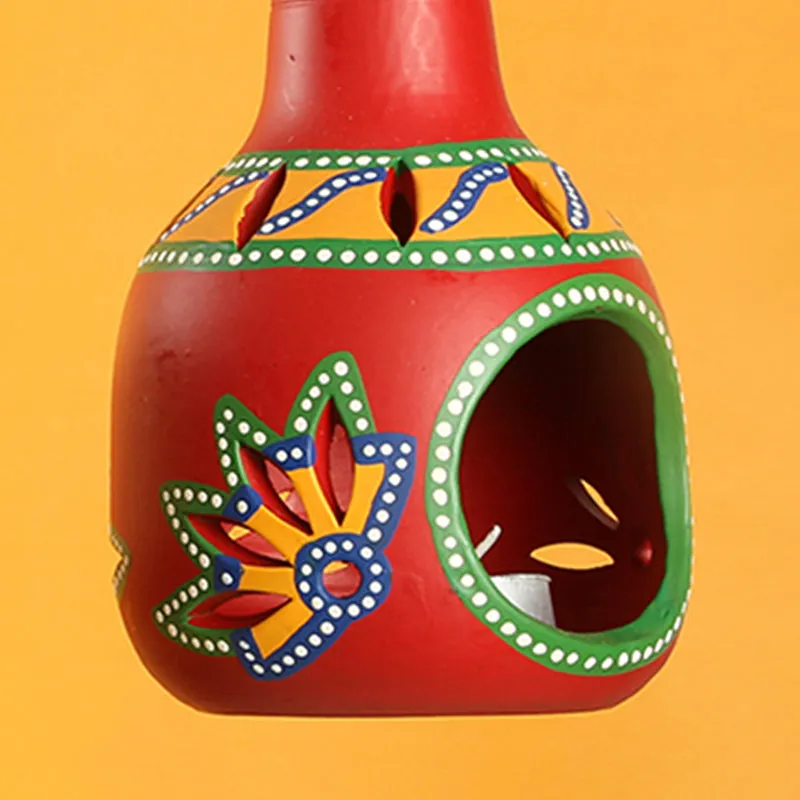 Pradeepam Terracotta Tea Light Holder - Red media 3