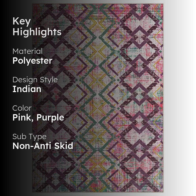 Thrain Geometric Polyester Anti-Skid Carpet - Pink media 2