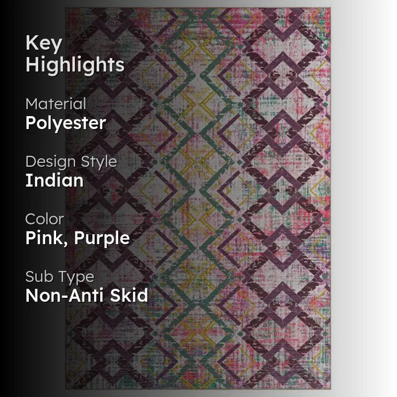Thrain Geometric Polyester Anti-Skid Carpet - Pink media 2