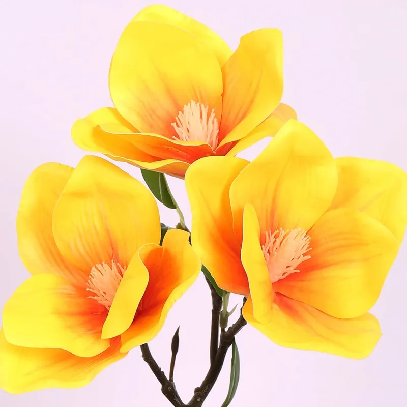 Magnolia Artificial Flower Plant With Black Plastic Pot - Yellow media 4