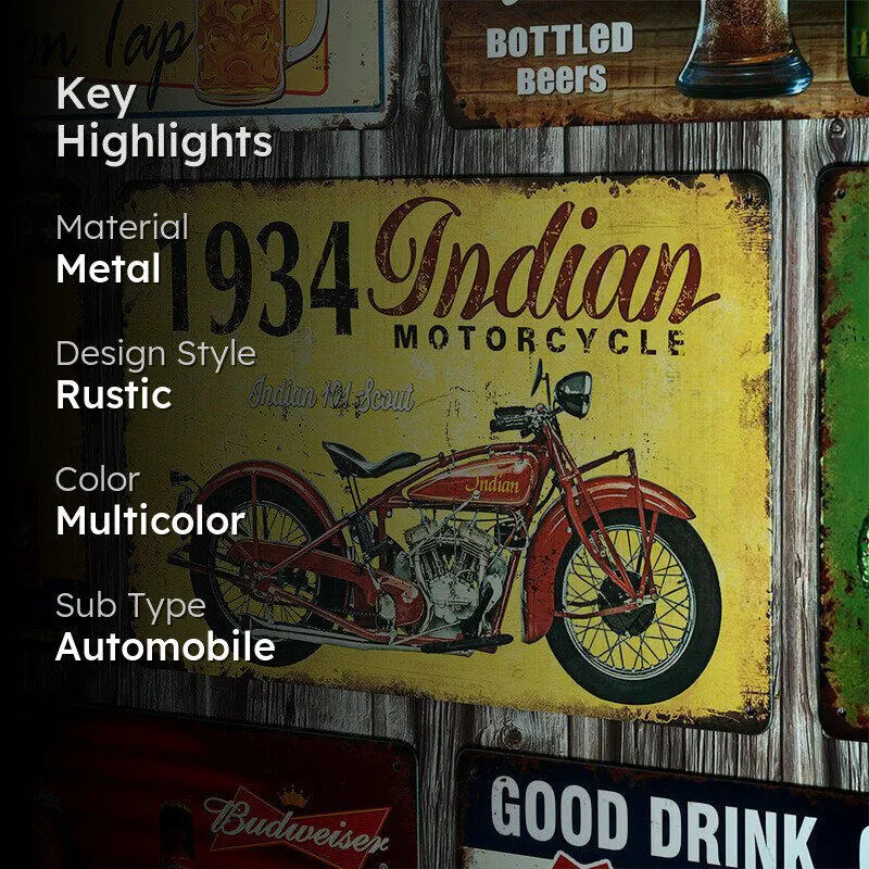 1943 Indian Motorcycle Retro Metal Wall Accent media 2