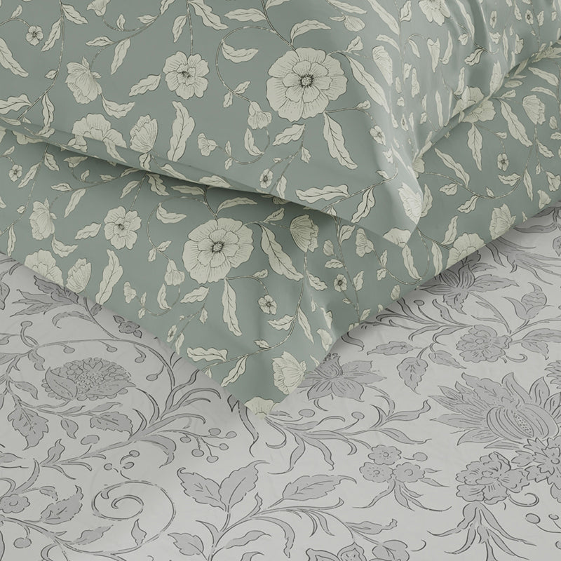 Rhapsody Floral Microfiber Bedsheet (Grey & White) - 135 GSM media 3