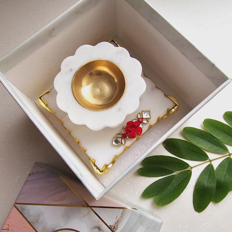 Harshita Handcarved Floral Diya With Brass Bowl media 6