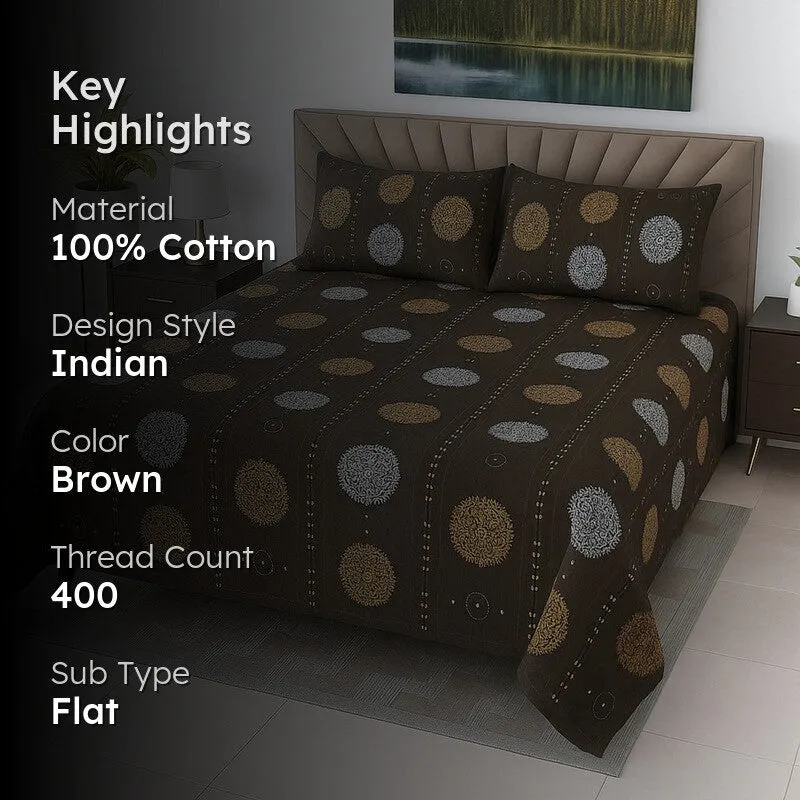 Desi Weave Cotton Bedsheets (Brown) - 400 TC media 2