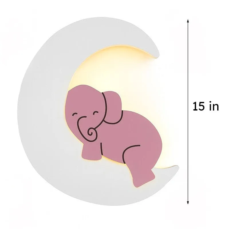Moon Hug Elephant Battery Operated MDF Wall Lamp - Pink media 9