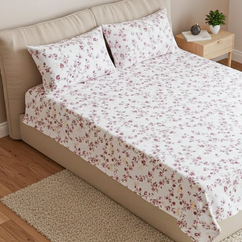 Ramisa Floral Cotton Bedsheet (Pink) - 180 TC media 3