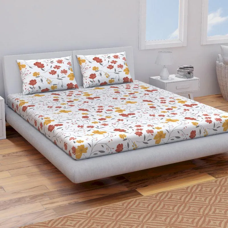 Himeya Comfort Percale Blooms Cotton Bedsheet (Yellow,Rust) - 120 TC media 3