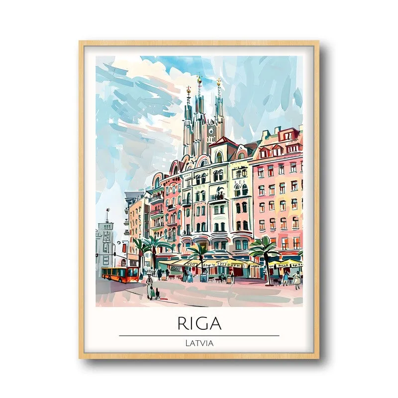 Vintage Riga Framed Canvas Archival Canvas Wall Painting - Natural Brown Frame media 5